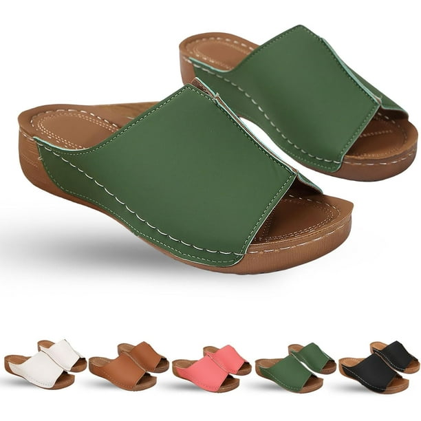 Sandalias ligeras elásticas con amortiguación de suela, sandalias de plataforma, cuñas para mujer, soporte ortopédico para arco, deslizamiento plano