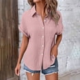 thumbnail image 6 of Yigetop Short Sleeve Button Up Women, Womens Short Sleeve Summer Shirts Batwing Sleeve Pocket Patched Shirt Collared Tops Dressy Casual V Neck Blouses Button Up Shirts Women Pink L, 6 of 9