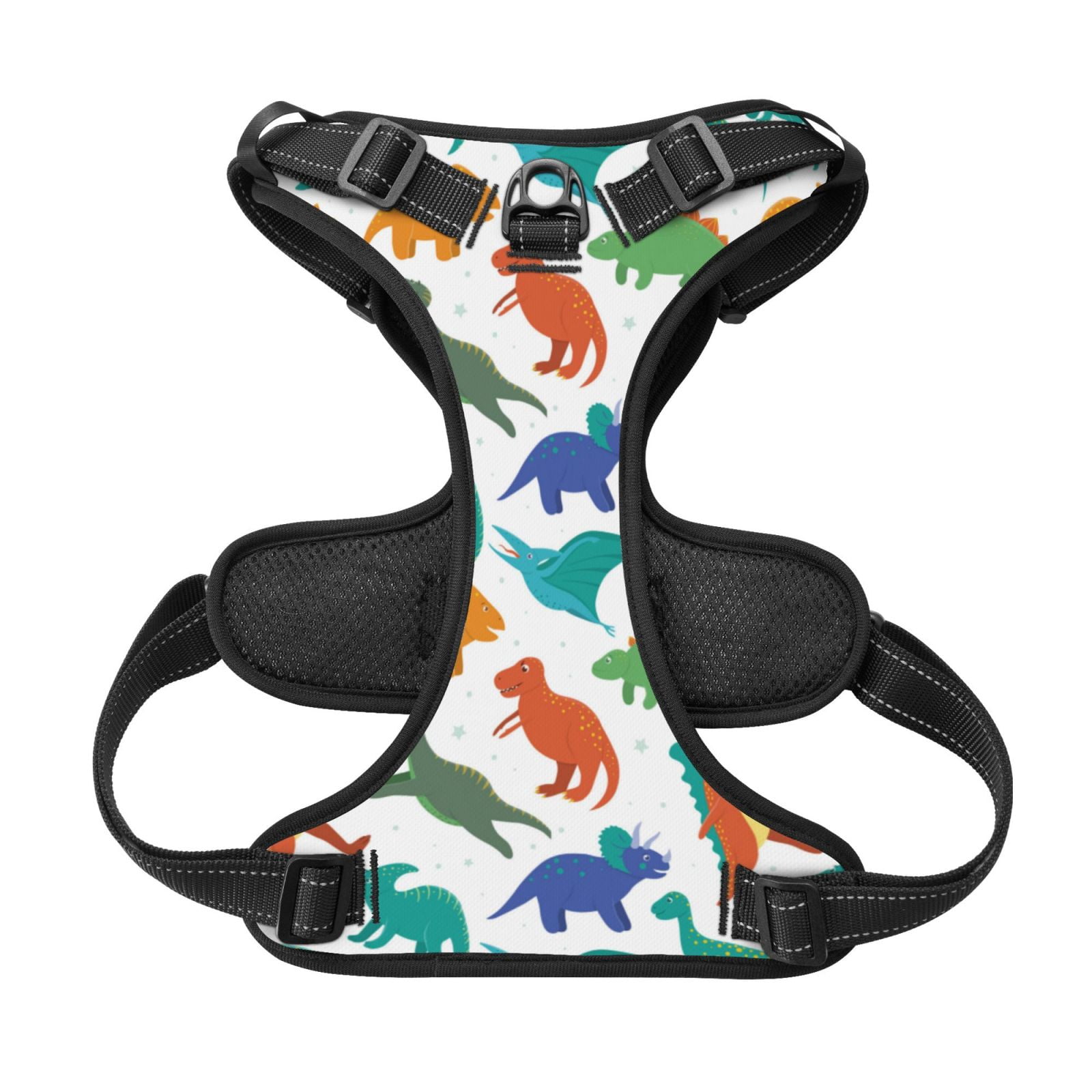 Kdxio Colorful Dinosaur Print No Pull Dog Harness Adjustable Reflective Oxford Easy Control Medium Large Dog Harness for Training and Everyday-Large