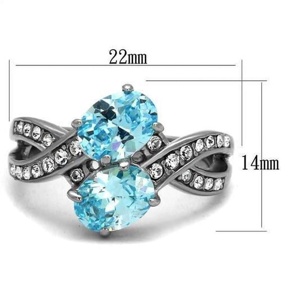 High polished (no plating) Stainless Steel Ring with AAA Grade CZ in Sea Blue for Women Sea Blue Stone Color Style TK2501 Size 5
