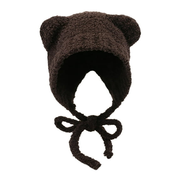 Generic Ladies Cable Knit Ear Protection Hat Women'S Winter Warm Earflap Hat Hat Female Cute Bear Ears Warm Knitted Ear Cap Sweet Show Young Everything Winter Woolen Hat