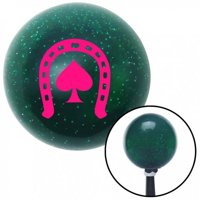 Pink Horseshoe Over Spade Green Metal Flake Shift Knob with M16 x 1.5 Insert Auto Brody