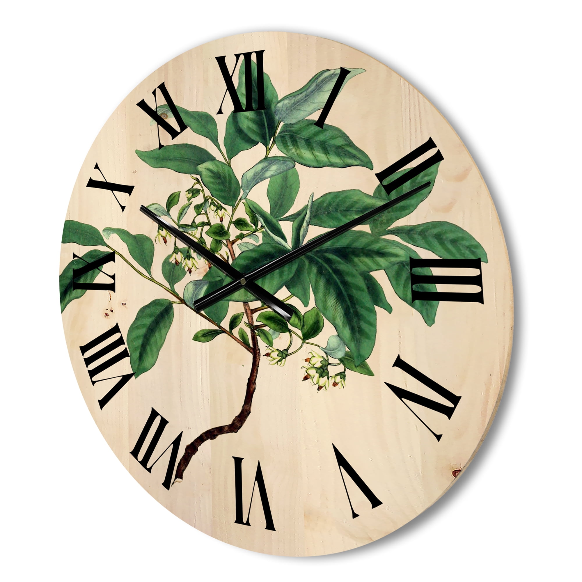 Designart 'Ancient Green Leaves Plants IV' Traditional Wood Wall Clock