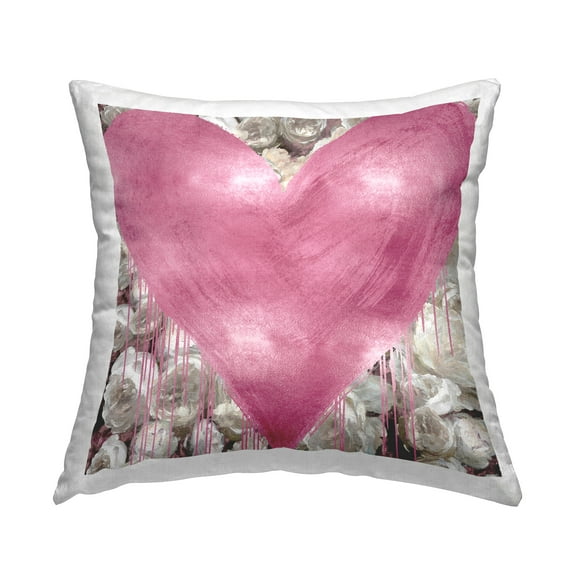 Stupell Industries Street Style Pink Heart Rose Blossom Flowers Design by Lindsay Rodgers Throw Pillow