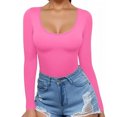 thumbnail image 3 of TKLPEHG Blouses for Women Dressy Casual Crew Neck Slim Tops Comfy Lightweight Long Sleeve T Shirt Fashion Solid Color Fall Tops Pullover (Hot Pink,S), 3 of 6