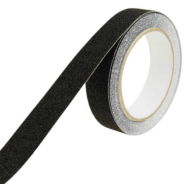 Amdohai Ruban Antidérapant à Prise, Rubans de Traction Adhésifs à Prise pour Usage Intérieur, Montré en Rouleau avec une surface Texturée Noire. Fabriqué en Matériau PEVA durable, Ce Ruban de 5 m (16,4 Pi) de long et 2,5 cm (0,98 Po) de Large Est Conçu pour Empêcher le Glissement sur les Escaliers, Terrasses et Autres surfaces. Idéal pour Améliorer la Sécurité à la Maison, au Bureau et dans les Écoles.