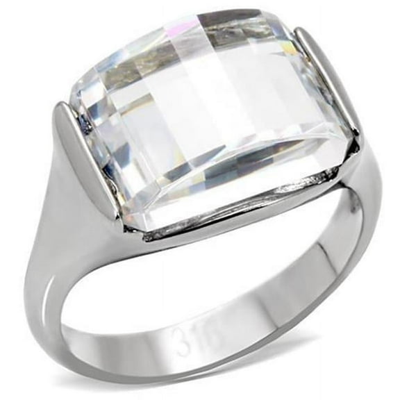 Alamode TK100-7 Women High Polished Stainless Steel Ring with AAA Grade CZ in Clear - Size 7