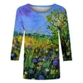 thumbnail image 4 of Qertyioot Hauts de Mode pour Femmes, T-shirt Imprimé Manches 3/5 Blouse Col Rond Décontracté, 4 of 5