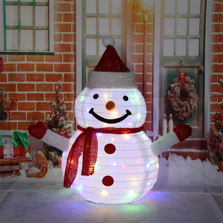 Eqwljwe Lighted Snowman Christmas Decorations, 1.96ft Collapsible Christmas Snowman 5W Bright Bulbs Plug-In Power, Pre-Lit Snowman Decor w/Warm String