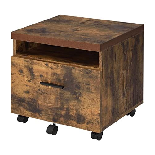 Benzara BM185353 Classeur en Bois avec Compartiment Ouvert et Tiroir, Brun Chêne et Noir
