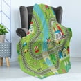 thumbnail image 4 of Cartoon Activity Soft Flannel Fleece Blanket, Country Community Themed Activity Filled Town Amusement Park Farm Hospital, Cozy Plush for Indoor and Outdoor Use, 60" x 80", Multicolor, by Ambesonne, 4 of 5