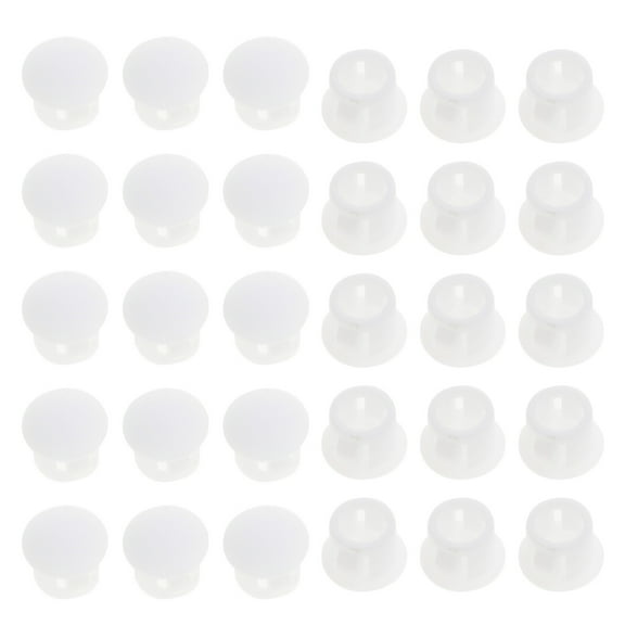 30Pcs White Plastic Hole Plugs Screw Caps Covers Flush Type Panel Plugs for Kitchen Cabinet or Furniture Panel Fastening