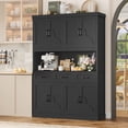 thumbnail image 3 of Homfa 76" Tall Kitchen Pantry Cabinet, Modern Storage Cabinet with Microwave Stand, Freestanding Cupboard with 3 drawers, Hutch Cabinet for Living Dining Room, Black, 3 of 7