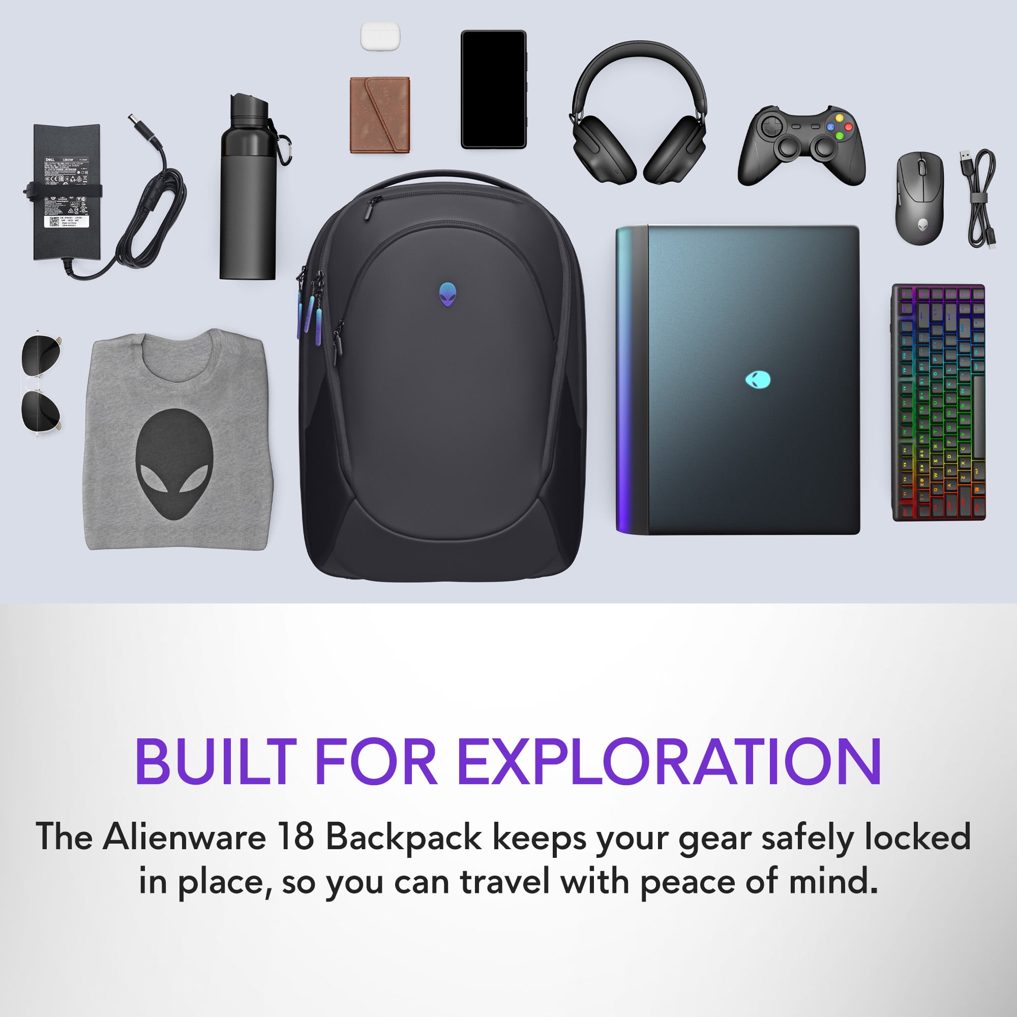 Alienware 18 Backpack AW7825P 28L Capacity Fabric Dirt Weather Water RFID Resistant Black