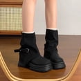 thumbnail image 2 of hopeusnice Slouchy Buckle Mid Calf Boot Round Toe Chunky Sole On Design Street Style Boot Black 35, 2 of 7