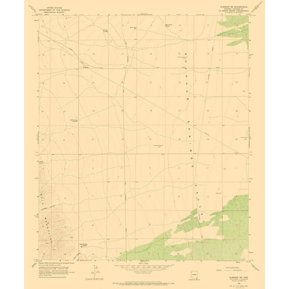 Topographical Map - South East Gleeson Arizona Quad - USGS 1958 - Vintage Wall Art