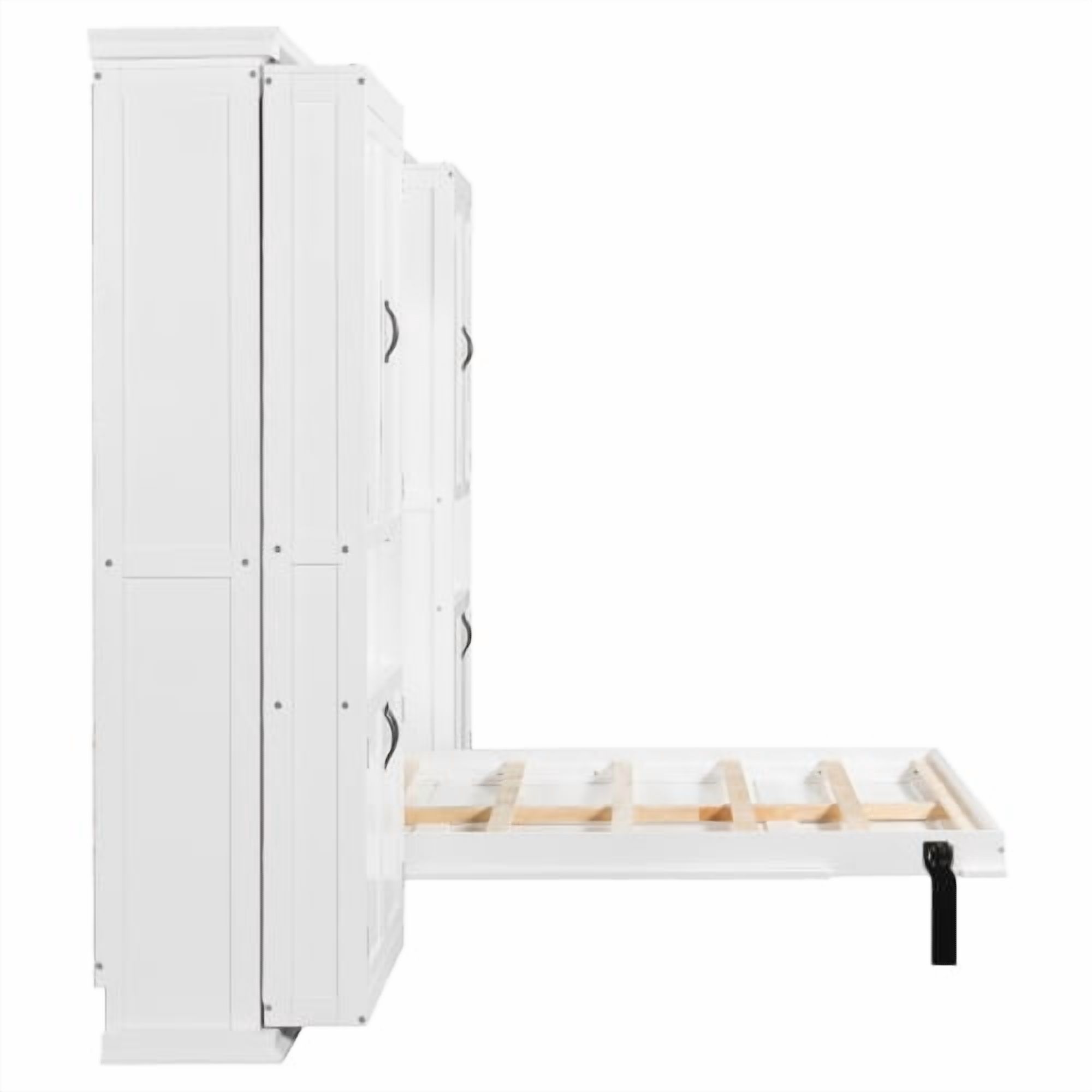 Full-Size Murphy Bed with 2 Sliding Cabinets and 12 Open Shelves, Hydraulic Hidden Wall Bed System, Space-Saving Design for Modern Homes, White