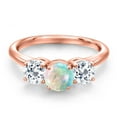 thumbnail image 3 of Gem Stone King 18K Rose Gold Plated Silver Simulated White Opal and White Topaz Engagement Ring for Women | 1.50 Cttw | Round Cabochon 6MM | Gemstone October Birthstone | Size 6, 3 of 6