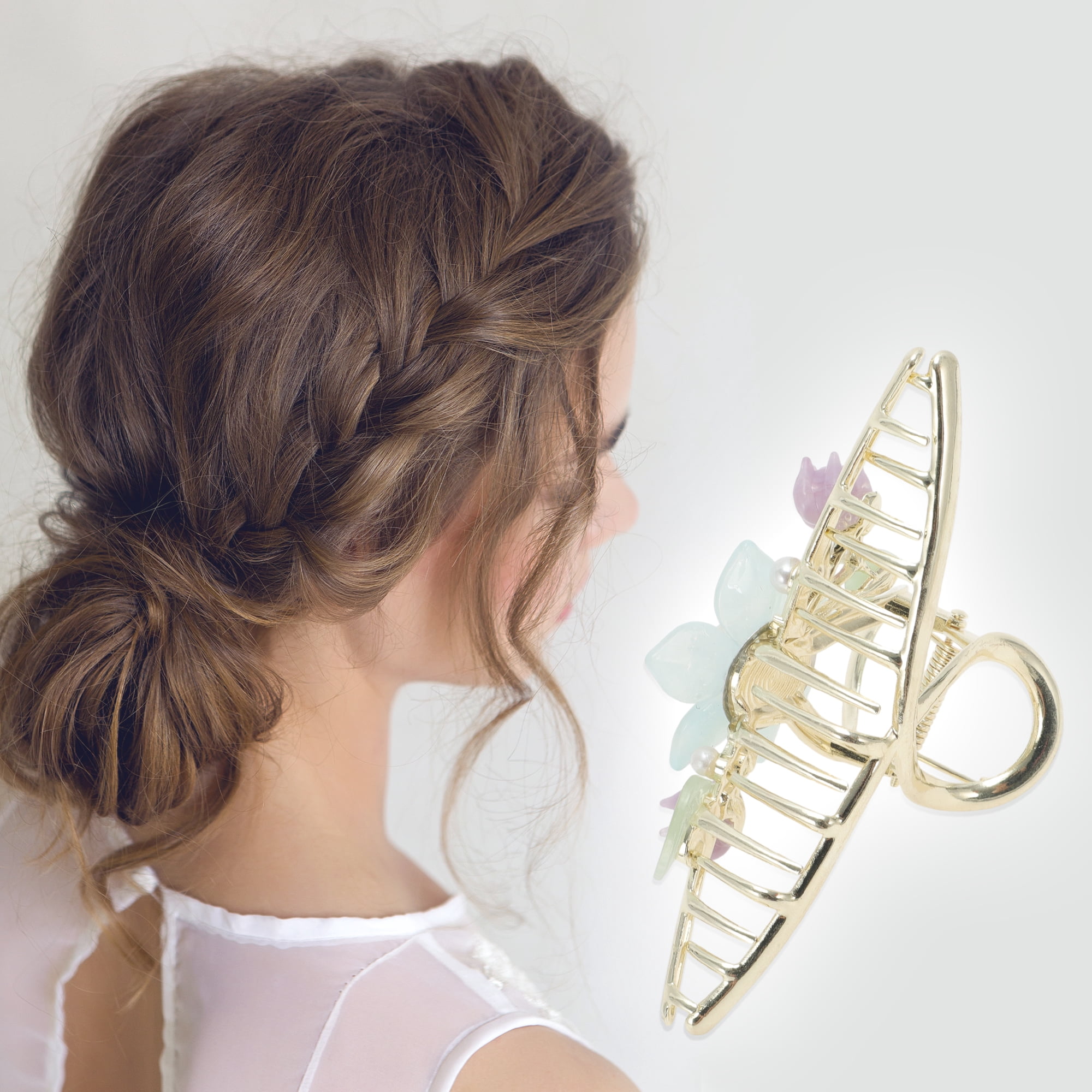 Unique Bargains Fashion Flower Hair Clips Home Use Gold Tone
