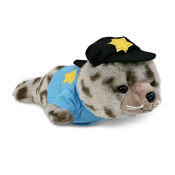 DolliBu Seal Police Officer Plush Toy – Super Soft Seal Cop Stuffed Animal Dress Up Cop Uniform and Cap Outfit, Fluffy Seal Policeman Toy Plush Gift for Kids – 10 Inches