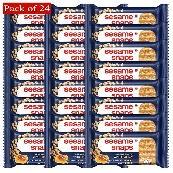 Sesame Snaps avec Miel, Collation Saine, Prêt à Manger, en Déplacement, Sans Conservateurs Ajoutés, Sans Gluten, Lot de 24, 720 g