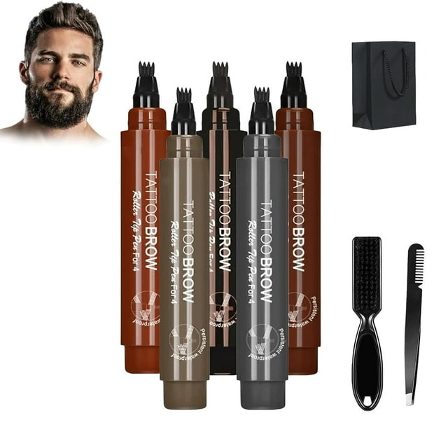 HUGFEGWE Elmyse Stylo de Remplissage de Barbe, Kit de Stylo de Remplissage de Barbe Elmyse Imperméable, Stylo de Remplissage de Barbe, Kit de Stylo de Remplissage de Barbe et de Sourcils Imperméable pour Hommes, Longue Durée avec des Résultats Naturels (5 Pcs) CJB91-6388