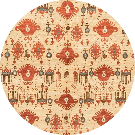 Ahgly Company Machine Washable Indoor Round Abstract Mustard Yellow Area Rugs, 3' Round