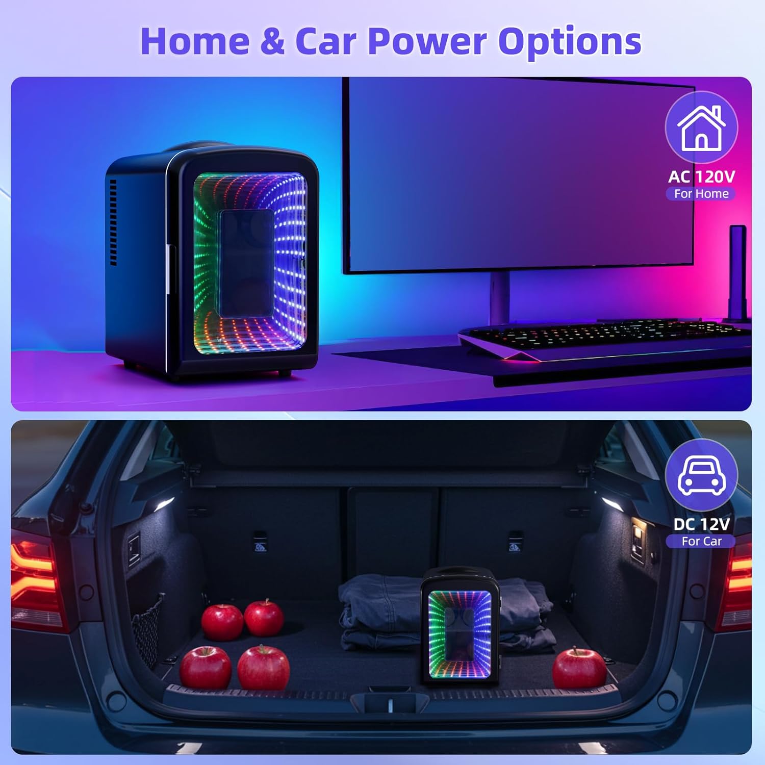 Compact Refrigerator with Gaming Light, 4L Capacity/6 Cans Portable  Fridge for Bedroom Car Office Dorm Small Cooler for Cosmetics Beverage and Food Black