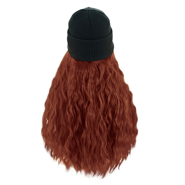 Peluca con Capucha Gorro de Punto - Pelo Largo y Rizado, Alambre de Alta Temperatura, para Mujer Uso Diario/Moda
