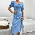 thumbnail image 1 of Robes pour Femmes Été 2024, Robe Décontractée Aguichant à Col Carré, Manches Bouffantes, Robe Fendue Florale pour Vacances, Manches Courtes, Col en V, 50 % de Réduction!, 1 of 6
