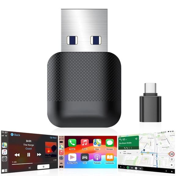GlamourGaze Wireless CarPlay Adapter for iPhone and Android Auto Mini Plug and Play Dual Band 2.4G 5G Auto Reconnect with USB Cable for 2018 Plus Cars