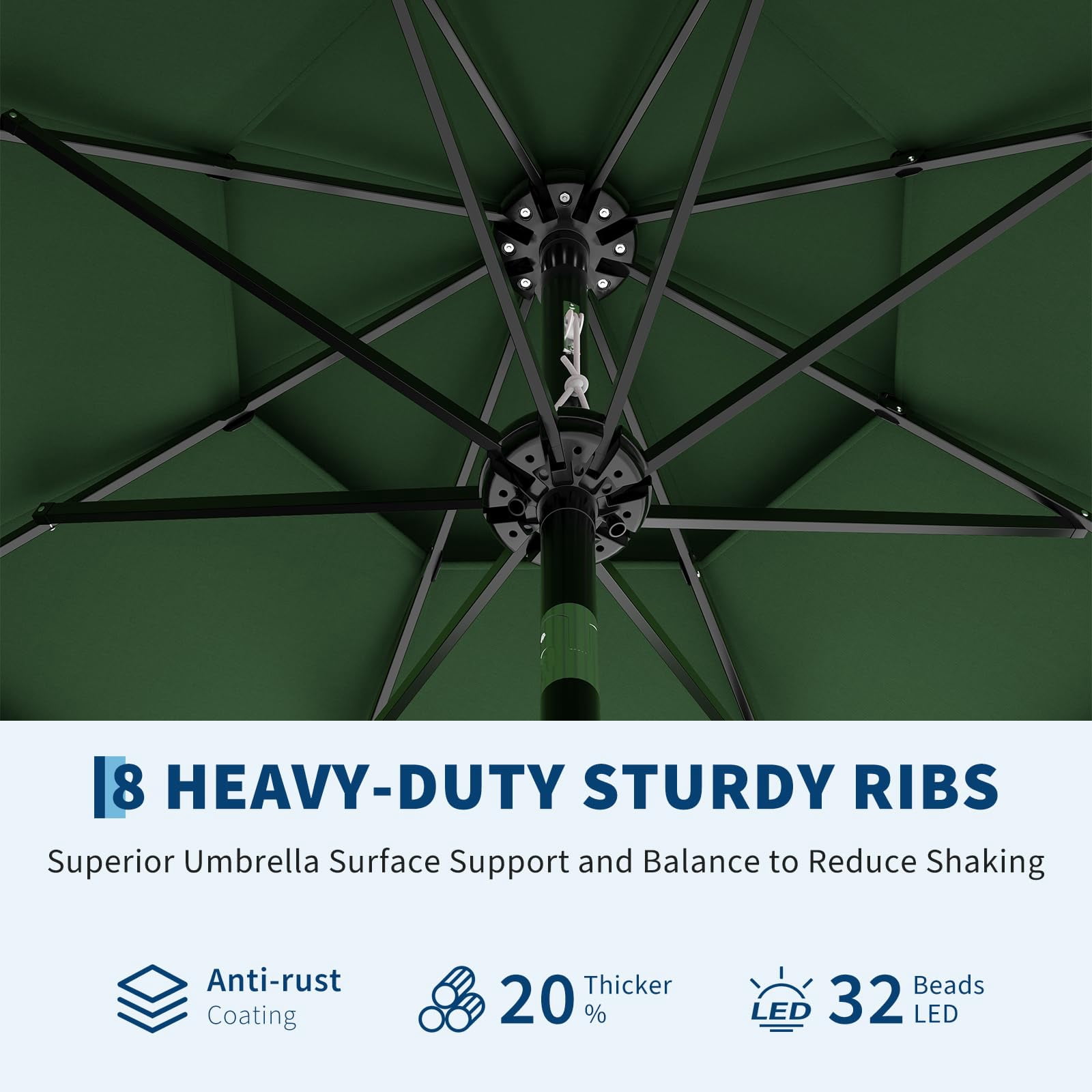 QinaQin Vented Patio Umbrella,8 Sturdy Ribs,Easy Crank & Tilt,Outdoor Market Table Parasol,Dark Green