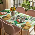 thumbnail image 3 of St. Patrick's Day Table Cloths for 5 Foot Rectangle Tables, Green Gnomes Gold Coin Beer Shamrock Stripes Patio Waterproof Elastic Fitted Tablecloths, Washable Rectangular Table Cover for Camping, 3 of 8