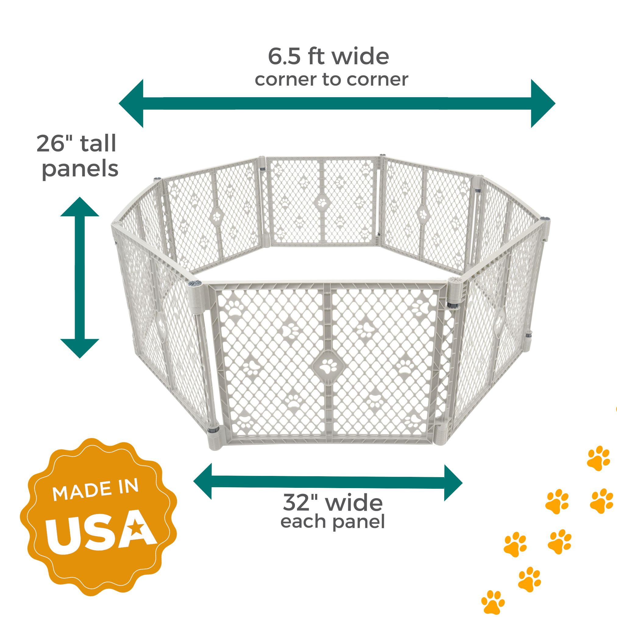 MyPet Paws Petyard 8-Panel Plastic Indoor and Outdoor Playpen for Dogs, Gray