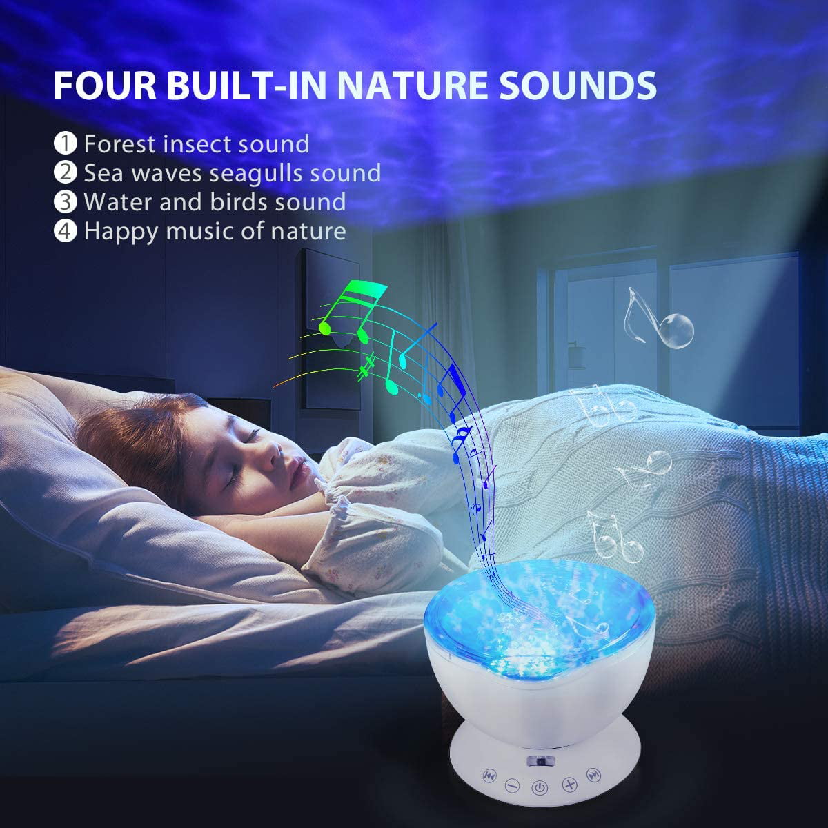 Rotating Ocean W-ave Music Projector LED Bedroom Night Light Lamp 7 Colors W9R3 