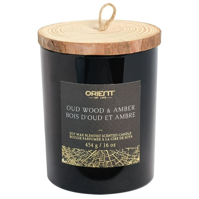 Orient 16OZ OUD WOOD & AMBER Soy Wax Blended Scented Candle, 2 mèche de coton
