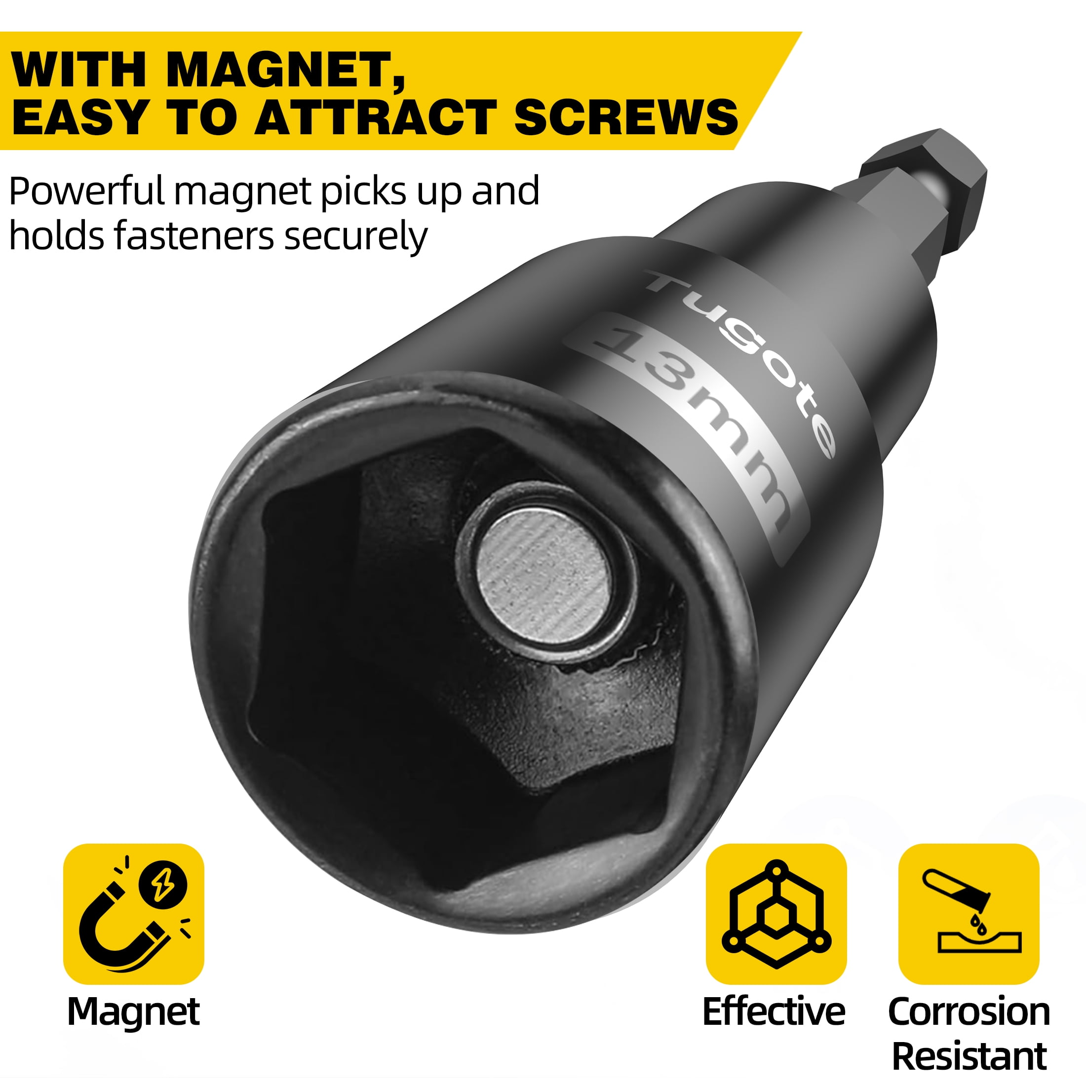 61PCS Impact Nut Driver Set - Magnetic Deep Nut Drivers for Drills, Includes Metric & SAE Socket Adapters, Wing Nut Driver, 1/4'' Quick Change with Bit Extension, Pivoting Nutsetter, S2 Steel Bits