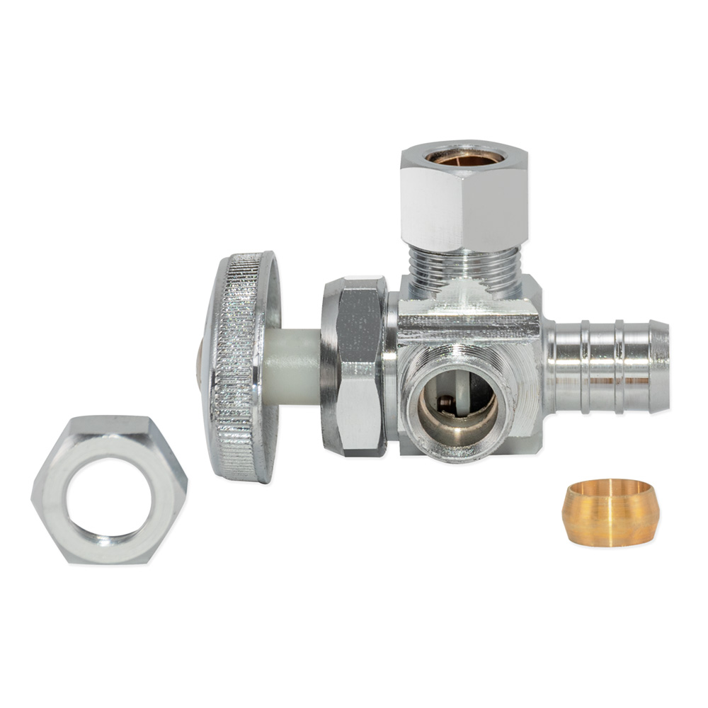 Eastman 04343LF Dual Outlet Multi-Turn 3-Way Shut-Off Valve, 1/2 inch PEX Crimp x 3/8 inch Comp x 3/8 inch Comp, Chrome - image 5 of 7