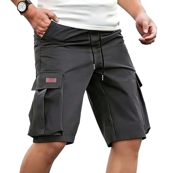 aohooy Shorts for Men Casual Cargo Shorts Elastic Waist Drawstring Hiking Shorts for Work Athletic Outdoor with Multi Pockets Dark Gray,L