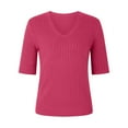 thumbnail image 4 of Nisorays Womens V Neck Sweater Short Sleeve Knit Casual Loose Fit Pullover Casual Blouses Hot Pink XL, 4 of 4
