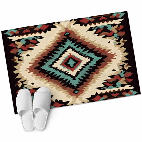 Brown Teal Red Boho Large Area Rugs for Bedroom Living Room, Soft Non Slip Carpet Bedside Rug, Southwestern Retro Geometric Abstract Rectangular Floor Cover Kitchen Accent Rug 2'x3' for Office