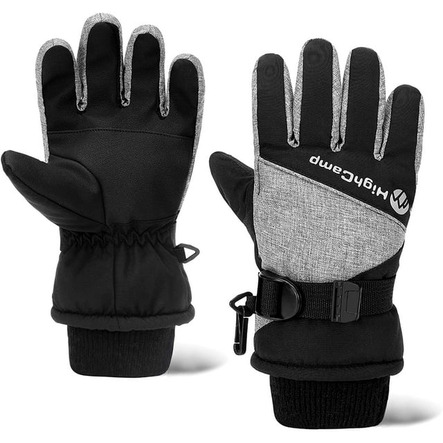 Gants de Ski Imperméables pour Enfants Garçons Filles Highcamp, Gants d'Hiver Chauds pour Temps Froid