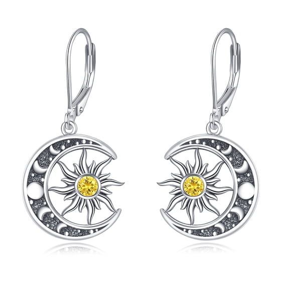 November Birthstone Earrings 925 Sterling Silver Birthstone Dangle Earrings Sun Moon Jewelry Gifts for Women