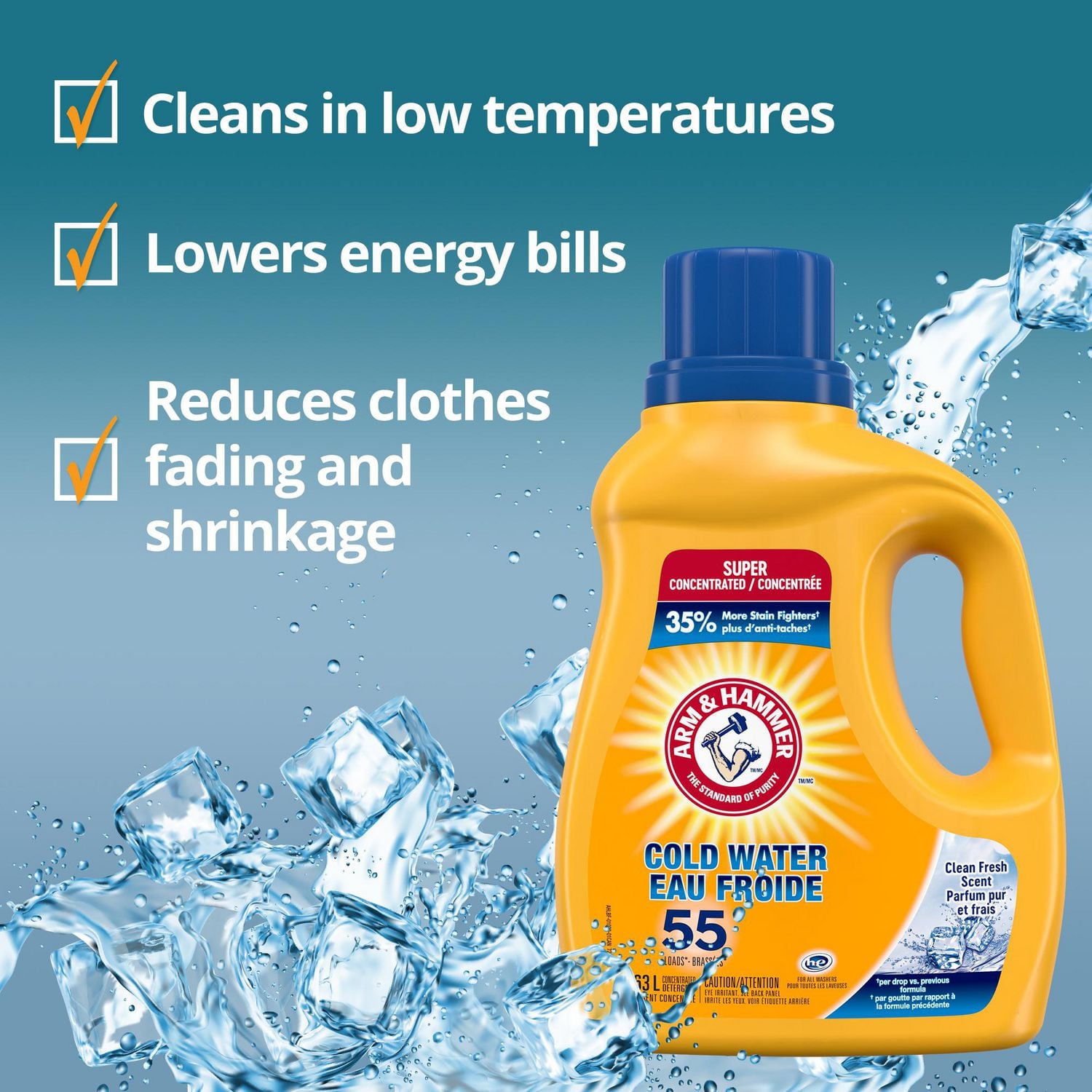 Arm & Hammer Cold Water Clean Fresh Scent Liquid Laundry Detergent, 55 Loads, 1.63 L