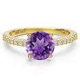 thumbnail image 3 of Gem Stone King 14K Yellow Gold Purple Amethyst and Lab Grown Diamond Engagement Ring for Women | 1.86 Cttw | Round 8MM | Gemstone February Birthstone | Size 6, 3 of 6