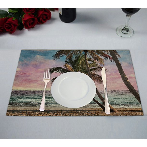 GCKG Tropical Beach at Sunset Placemat, Ocean Artwork Placemat 12x18