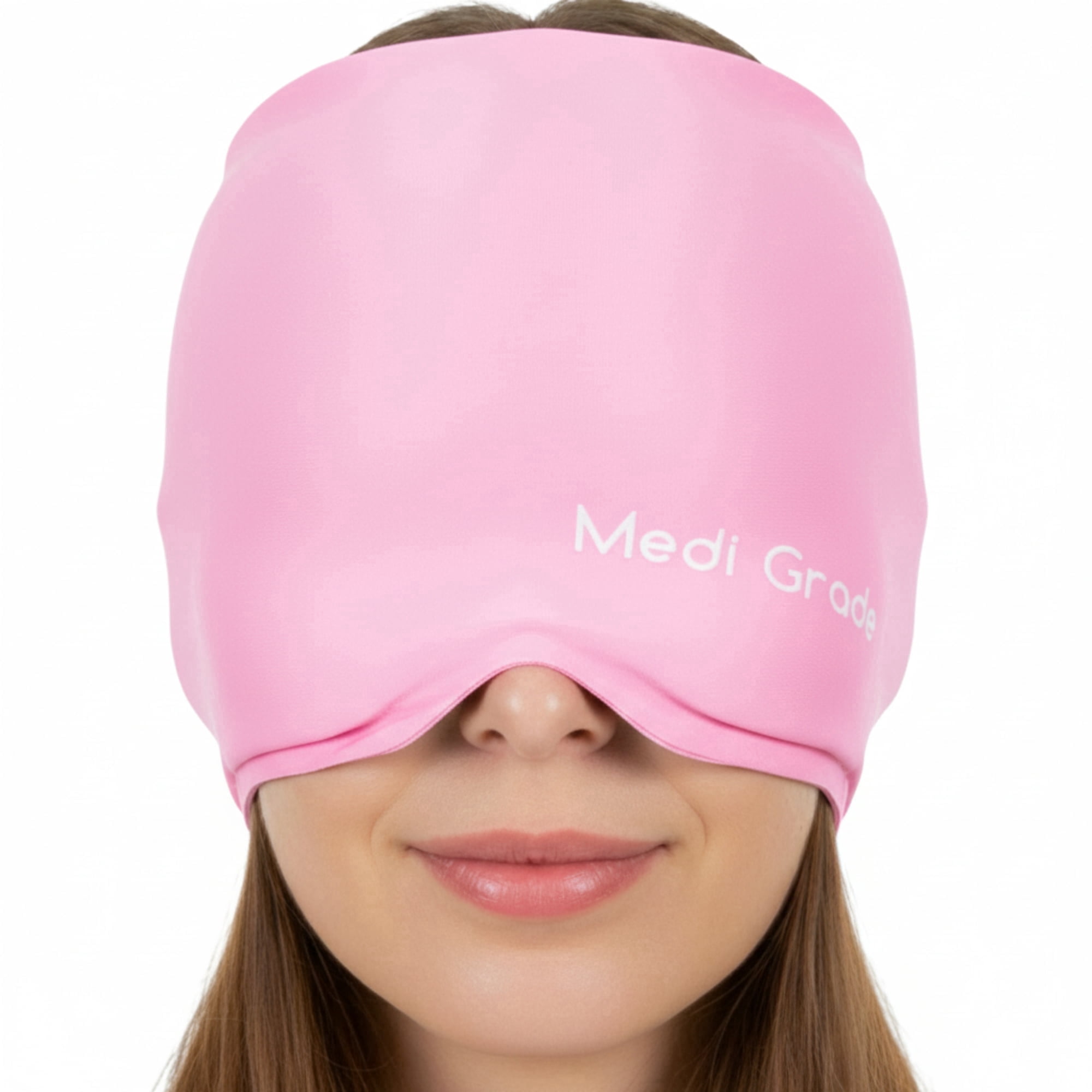 Medi Grade Cooling Cap Pink – Full Coverage Cooling Compression Cap – Soft Flexible Fabric Gel Mask That Blocks Light – Reusable Cold Therapy Cap