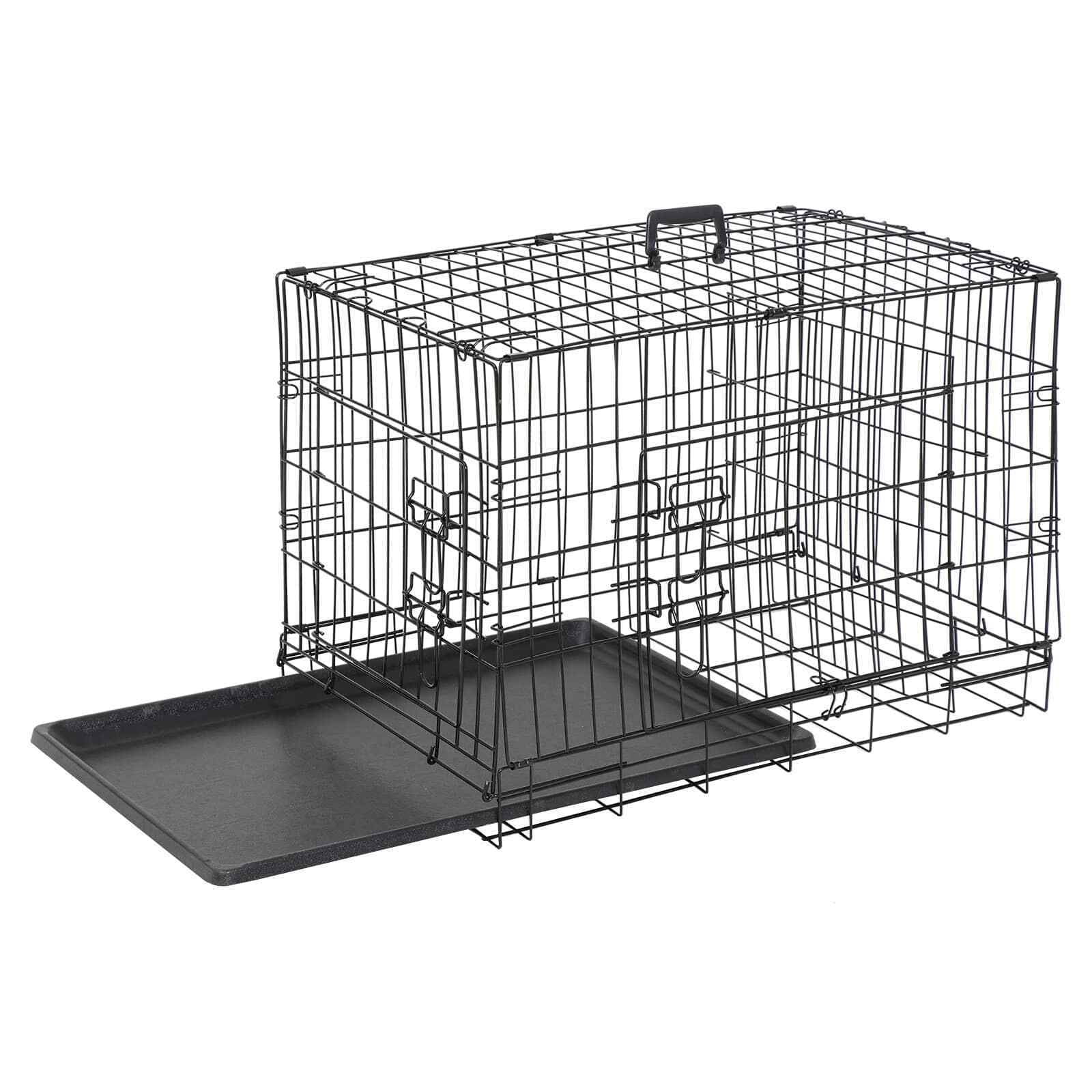ZENSTYLE 30" Durable Dog Crate Kennel Folding dog Cage 2 Door with Tray Indoor Pet Safe House Black