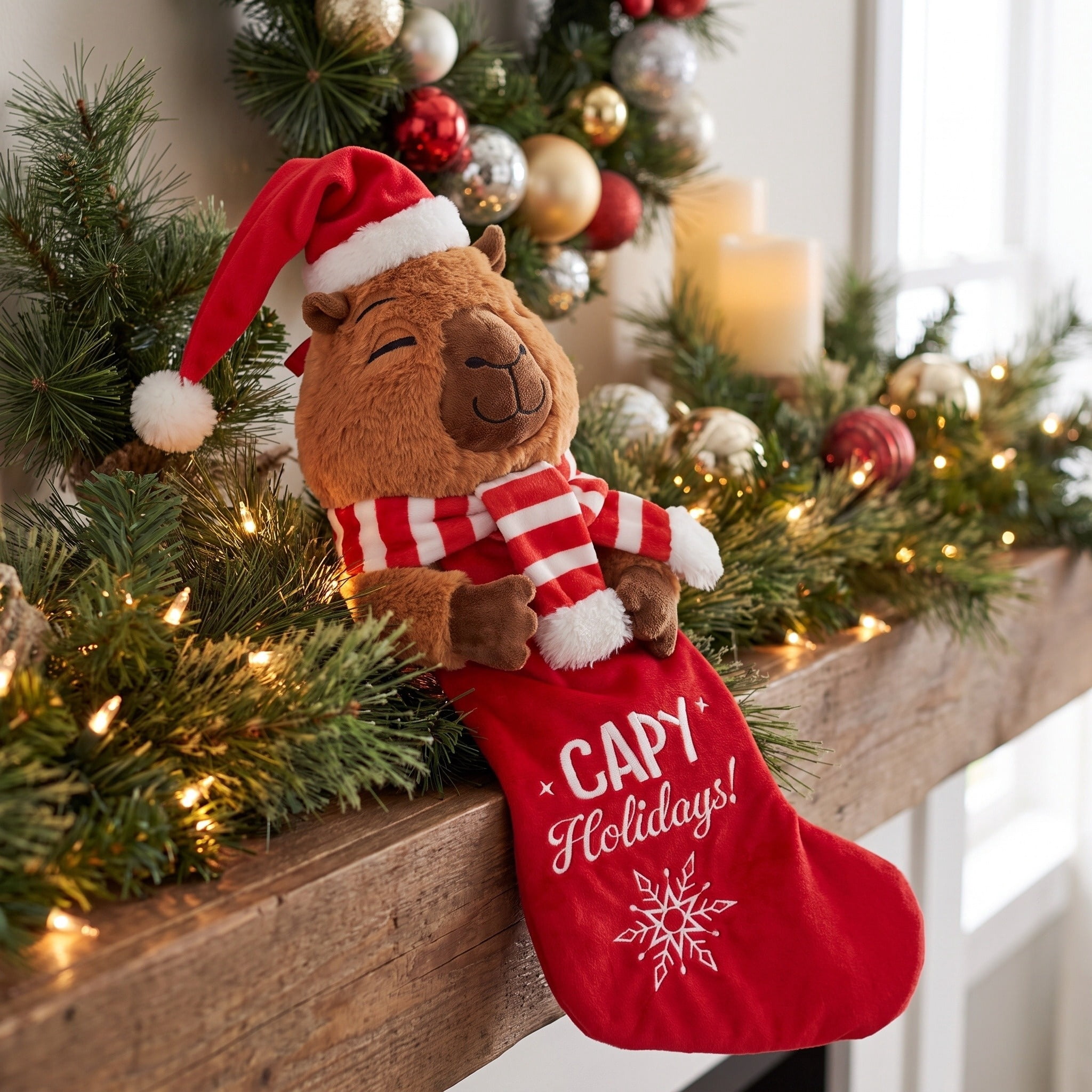 Holiday Time Capybara 20 Inches Three Dimensional Plush Head Christmas Stocking