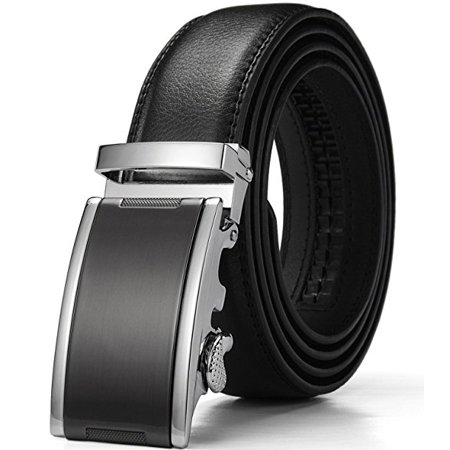 Xhtang Men's Solid Buckle with Automatic Ratchet Leather Belt 35mm Wide 1